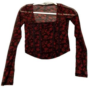 Hollister Corset style mesh long sleeve floral top